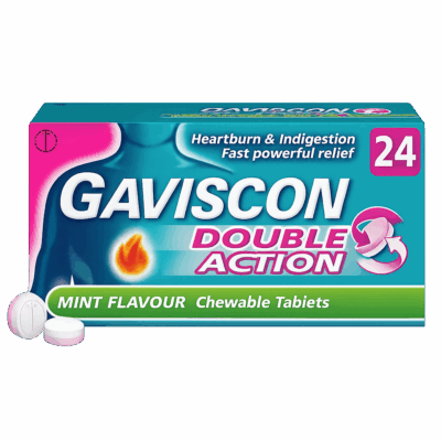 Double Action Mint Chewable Heartburn & Indigestion Tablets (Pack of 24) - Gaviscon