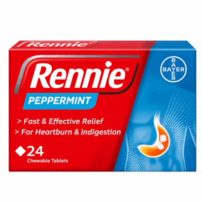 Heartburn & Indigestion Chewable Tablets (Pack of 24) - Rennie Peppermint